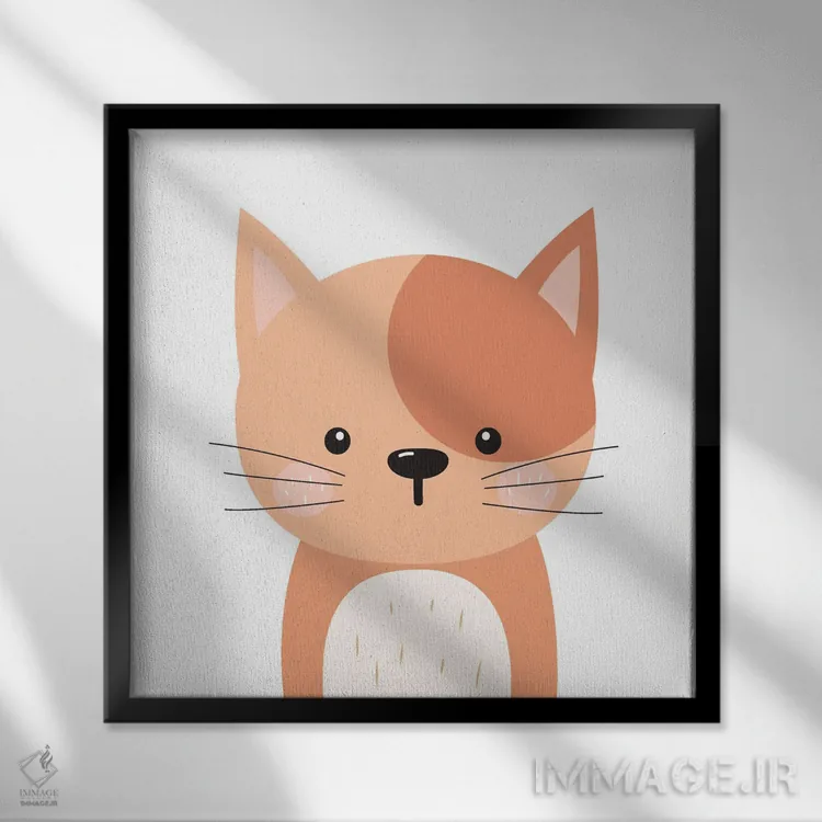 تابلو گربه نارنجی بامزه برای اتاق کودک اثر آرت میرانو - نمای قابدار مشکی