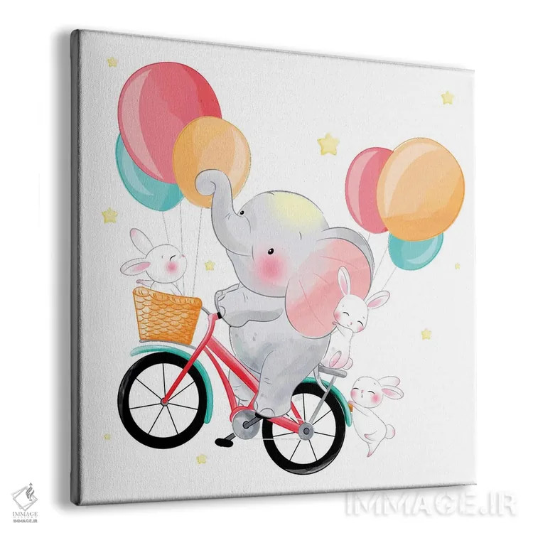 تابلو فیل بامزه در حال دوچرخهسواری اثر آرت میرانو - نمای پرسپکتیو محصول