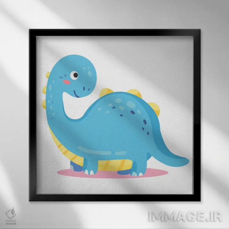 تابلو دایناسور آبی برای اتاق کودک اثر آرت میرانو - نمای قابدار مشکی