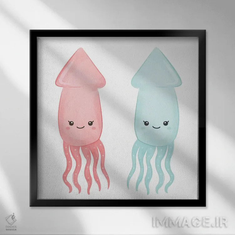 تابلو موجودات دریایی بامزه اثر آرت میرانو - نمای قابدار مشکی