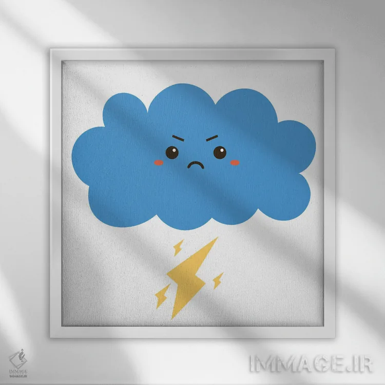 تابلو ابر با صاعقه برای اتاق کودک اثر آرت میرانو - نمای قابدار سفید