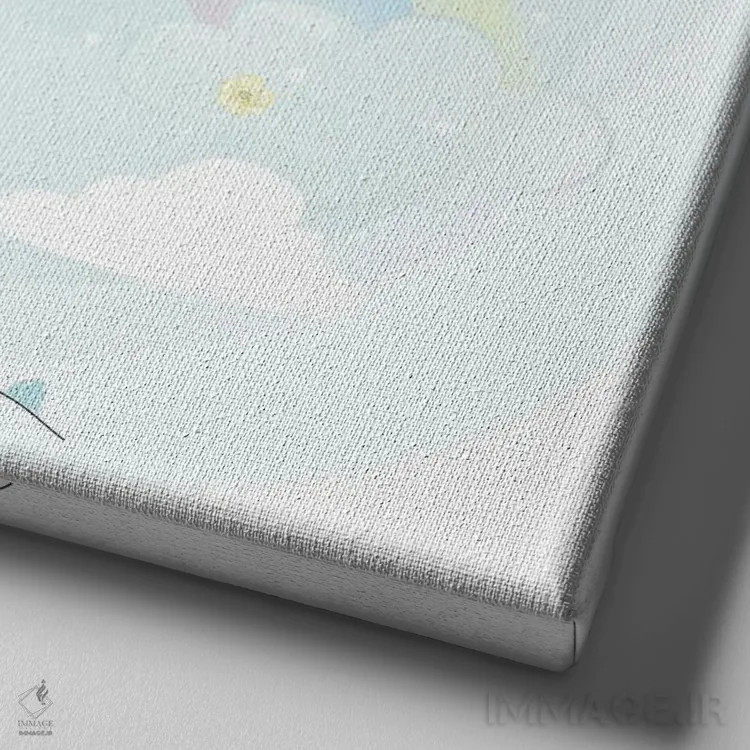 تابلو زرافه بامزه در حال پرواز با باد اثر آرت میرانو - نمای نزدیک بافت بوم