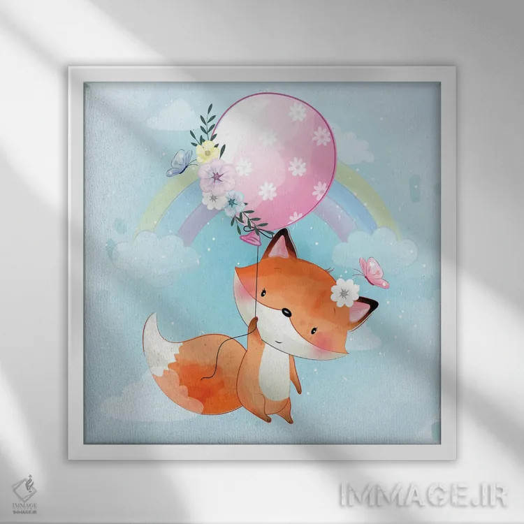 تابلو روباه کوچک در حال پرواز اثر آرت میرانو - نمای قابدار سفید