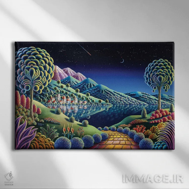 تابلو دریاچهٔ پنهان ۲۲ اثر اندی راسل - نمای روبهرو روی دیوار