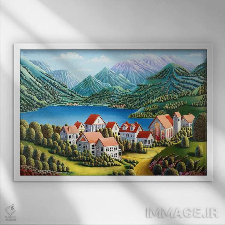 تابلو کوههای روحانی اثر اندی راسل - نمای قابدار سفید