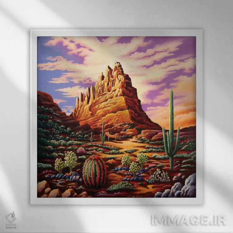 تابلو کوههای خرافه (نام بومی، آریزونا) اثر اندی راسل - نمای قابدار سفید