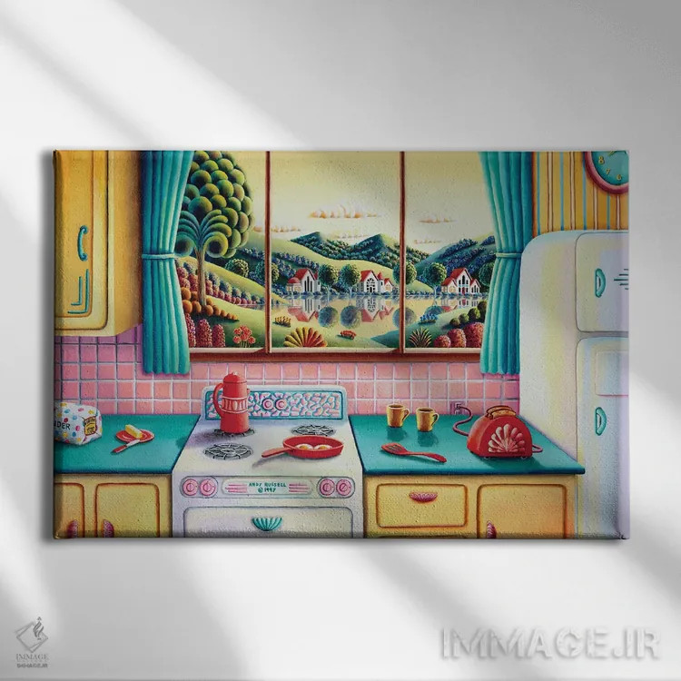 تابلو صبحانهٔ قهرمانان اثر اندی راسل - نمای روبهرو روی دیوار
