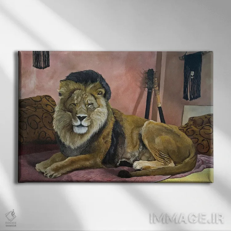 تابلو شیر استراحتکننده اثر آرتور ریو - نمای روبهرو روی دیوار