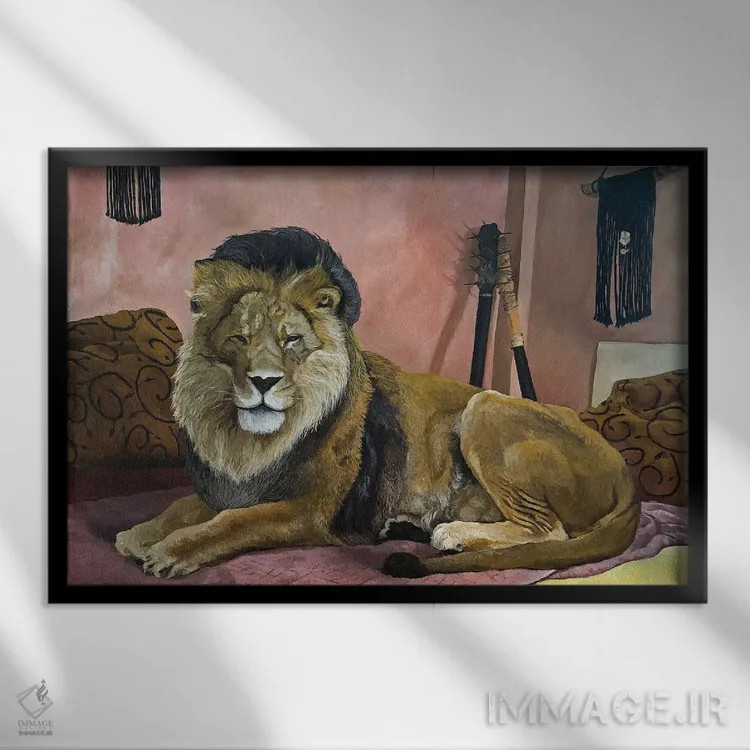 تابلو شیر استراحتکننده اثر آرتور ریو - نمای قابدار مشکی