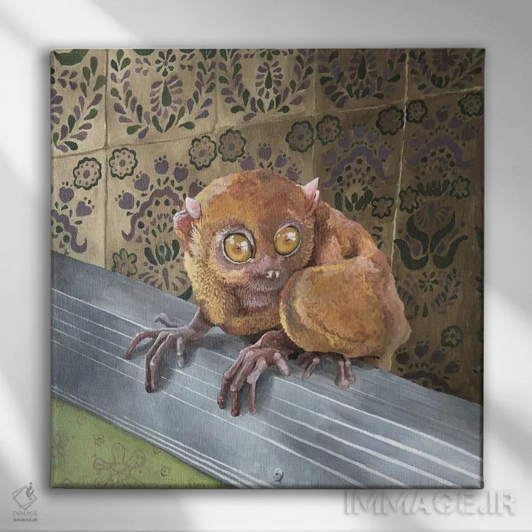 تابلو تارسیو در حمام (تارسیو نوعی میمون کوچک) اثر آرتور ریو - نمای روبهرو روی دیوار