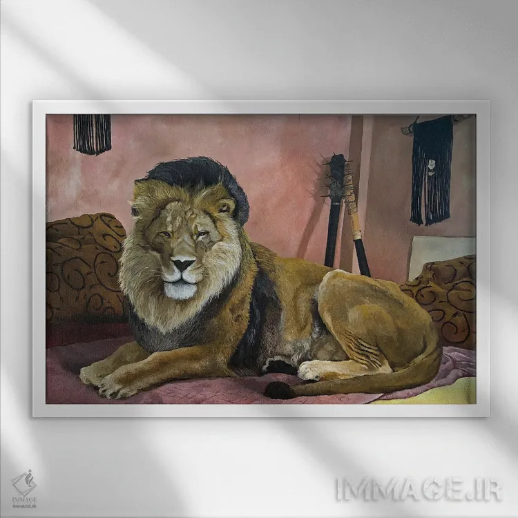 تابلو شیر استراحتکننده اثر آرتور ریو - نمای قابدار سفید