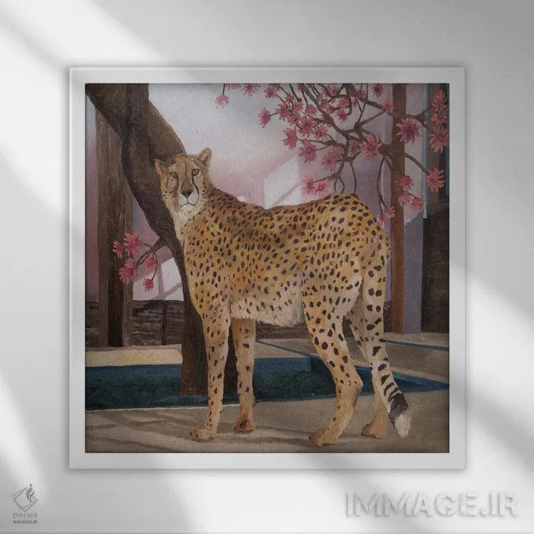 تابلو یوزپلنگ در حال استراحت اثر آرتور ریو - نمای قابدار سفید