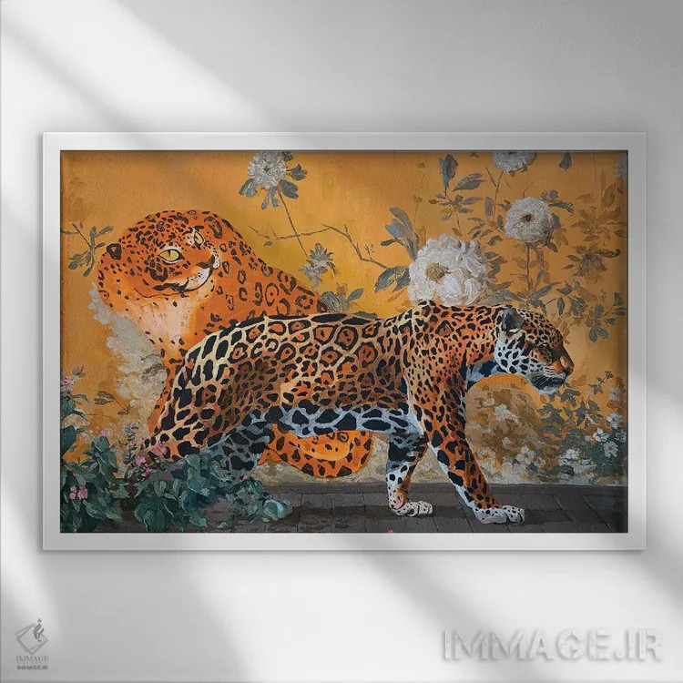 تابلو جاگوارها (حیوان) اثر آرتور ریو - نمای قابدار سفید