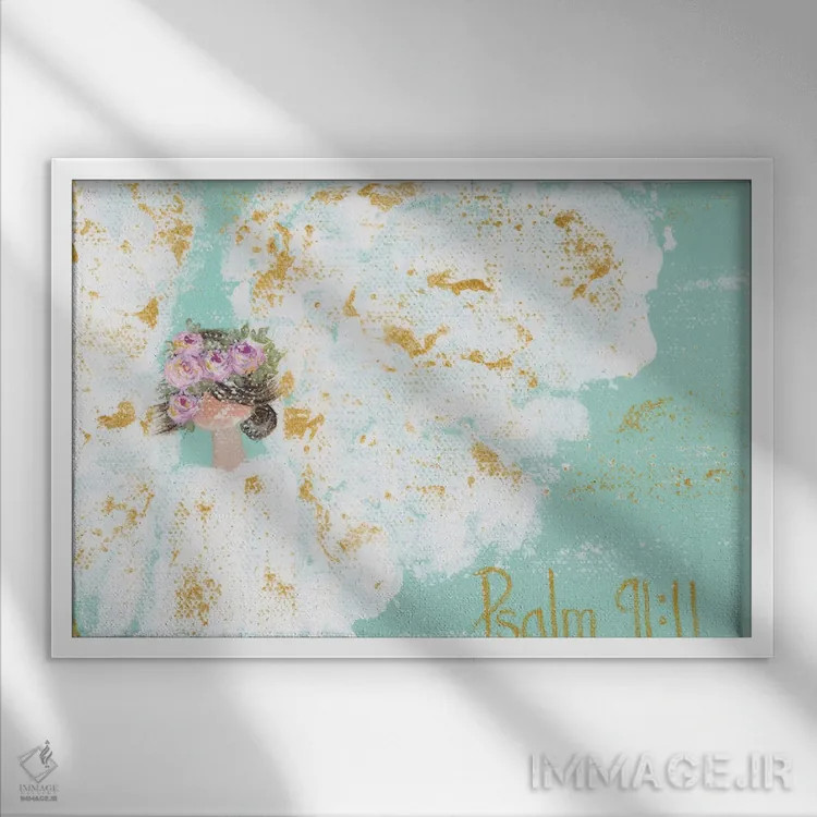 تابلو فرشتهٔ مزمور ۹۱ (کتاب مقدس) اثر اشلی بردلی - نمای قابدار سفید