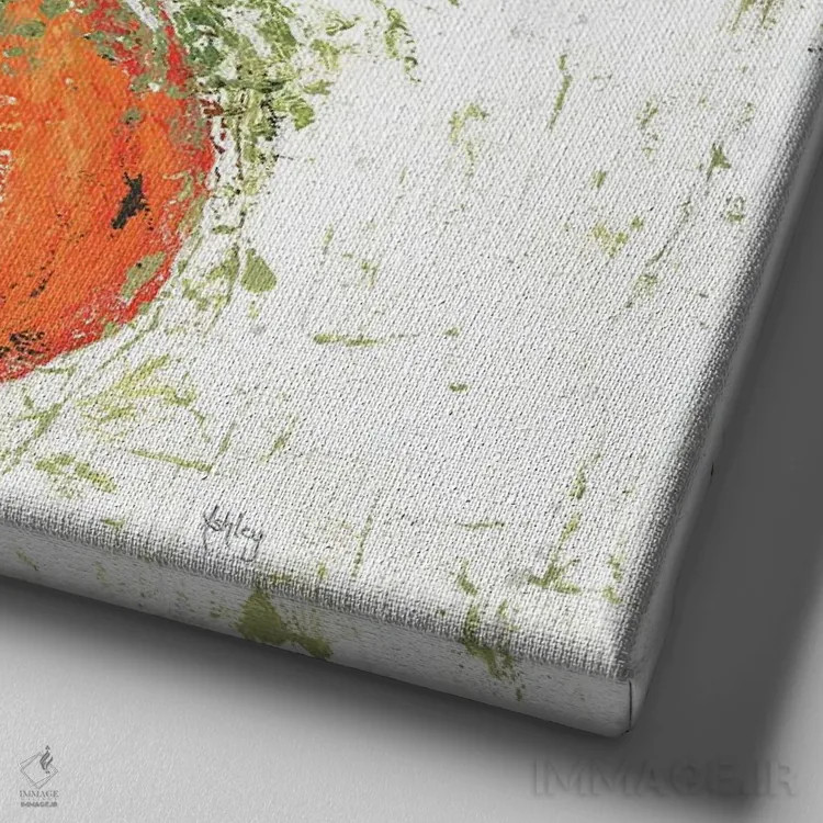 تابلو گلهای پاییزی اثر اشلی بردلی - نمای نزدیک بافت بوم