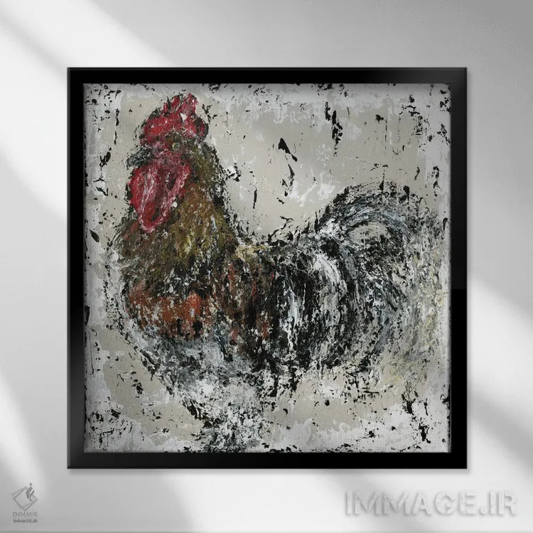 تابلو خروس خانه روستایی اثر اشلی بردلی - نمای قابدار مشکی