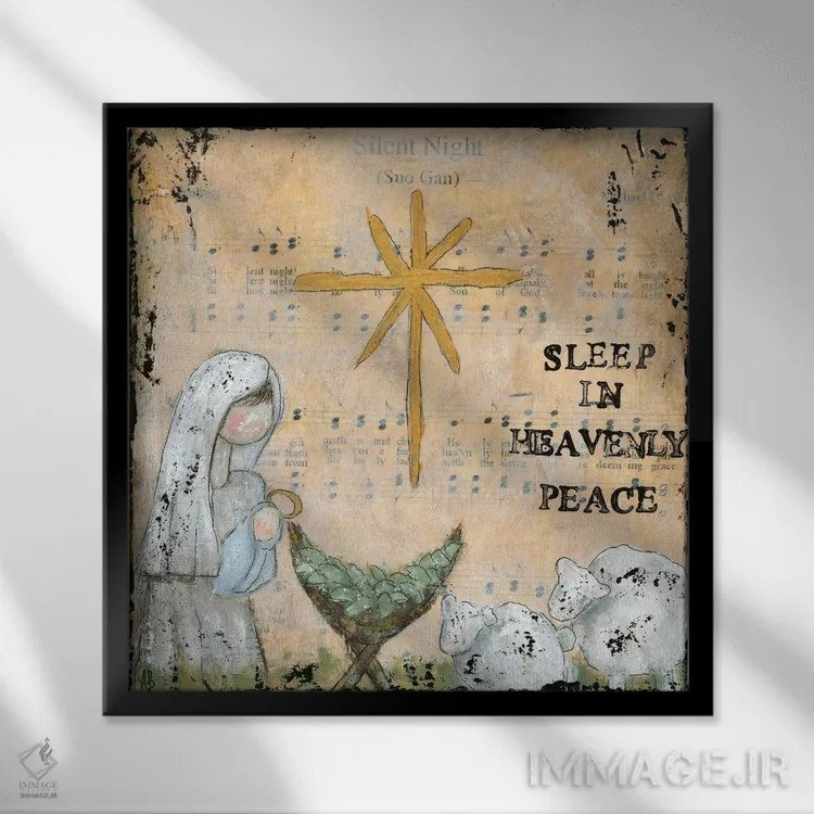 تابلو شب خاموش (سرود کریسمس) اثر اشلی بردلی - نمای قابدار مشکی