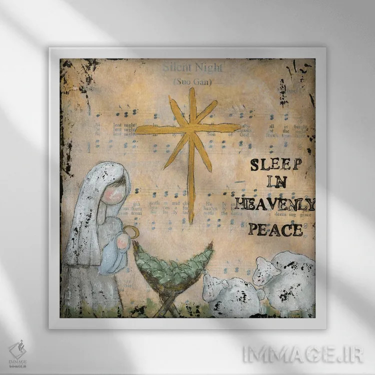 تابلو شب خاموش (سرود کریسمس) اثر اشلی بردلی - نمای قابدار سفید