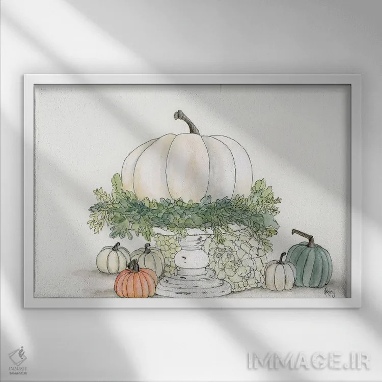 تابلو کدو تنبل روی پایه اثر اشلی بردلی - نمای قابدار سفید