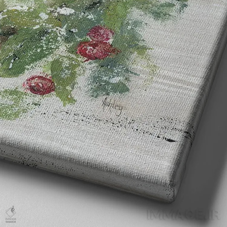 تابلو حلقهگل میوهای اثر اشلی بردلی - نمای نزدیک بافت بوم