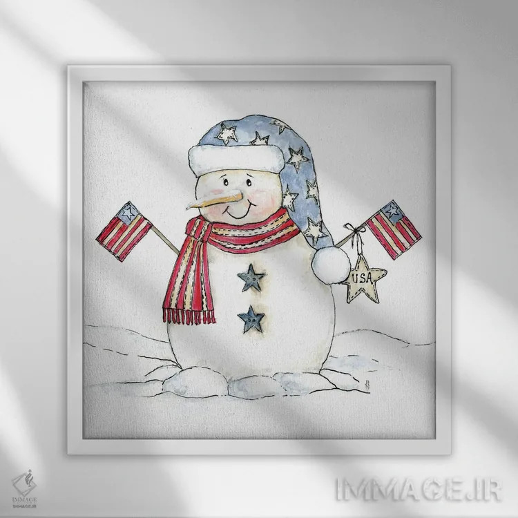 تابلو آدم برفی میهنپرست اثر اشلی بردلی - نمای قابدار سفید