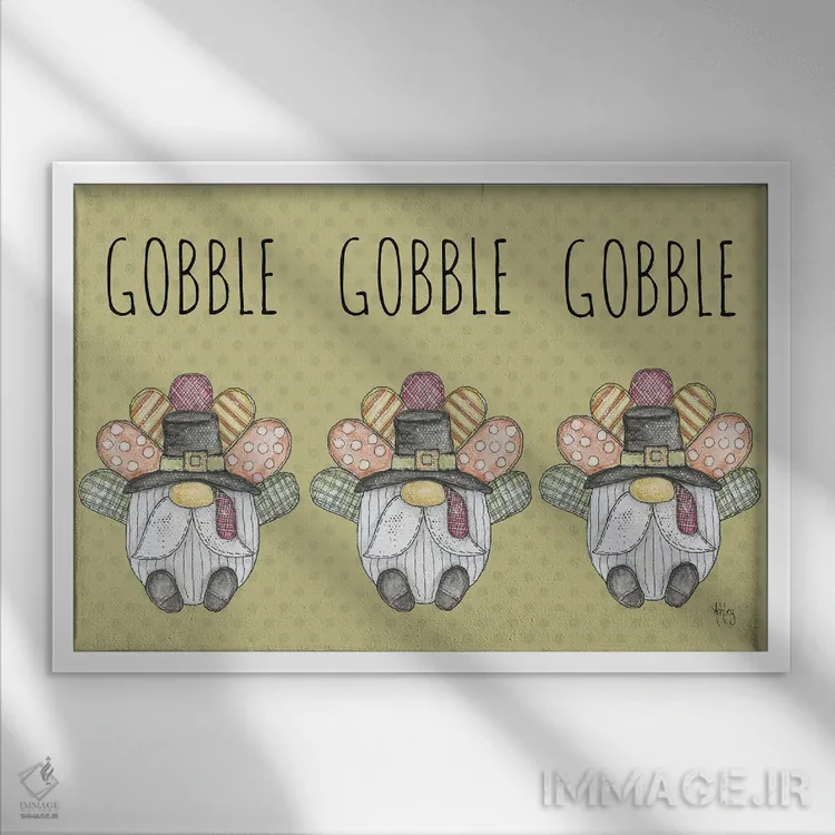 تابلو غارغار بوقلمون (Gobble Gobble) اثر اشلی بردلی - نمای قابدار سفید