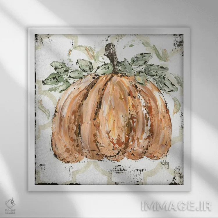 تابلو کدو تنبل نارنجی اثر اشلی بردلی - نمای قابدار سفید