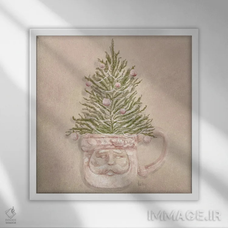 تابلو فنجان صورتی شادی اثر اشلی بردلی - نمای قابدار سفید