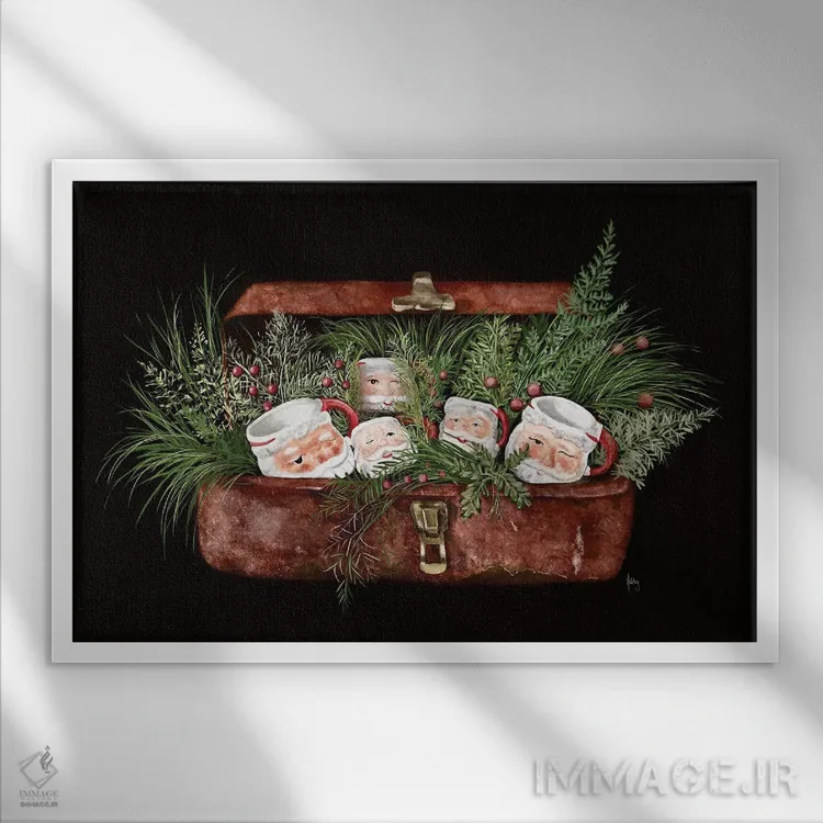 تابلو لیوانهای بابانوئل قدیمی اثر اشلی بردلی - نمای قابدار سفید