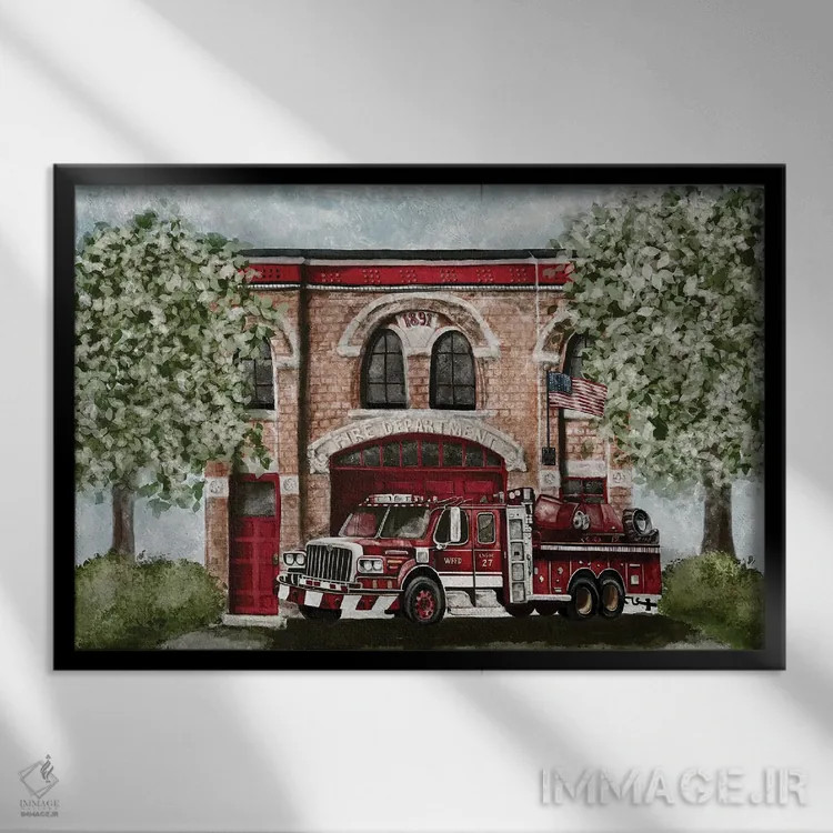تابلو ماشین آتشنشانی قدیمی اثر اشلی بردلی - نمای قابدار مشکی