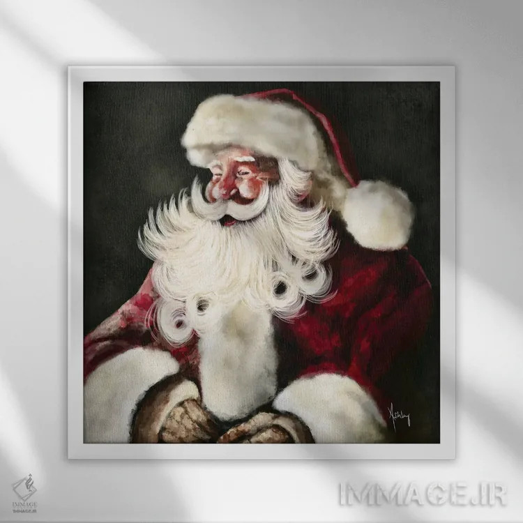 تابلو بابانوئل بامزه اثر اشلی بردلی - نمای قابدار سفید