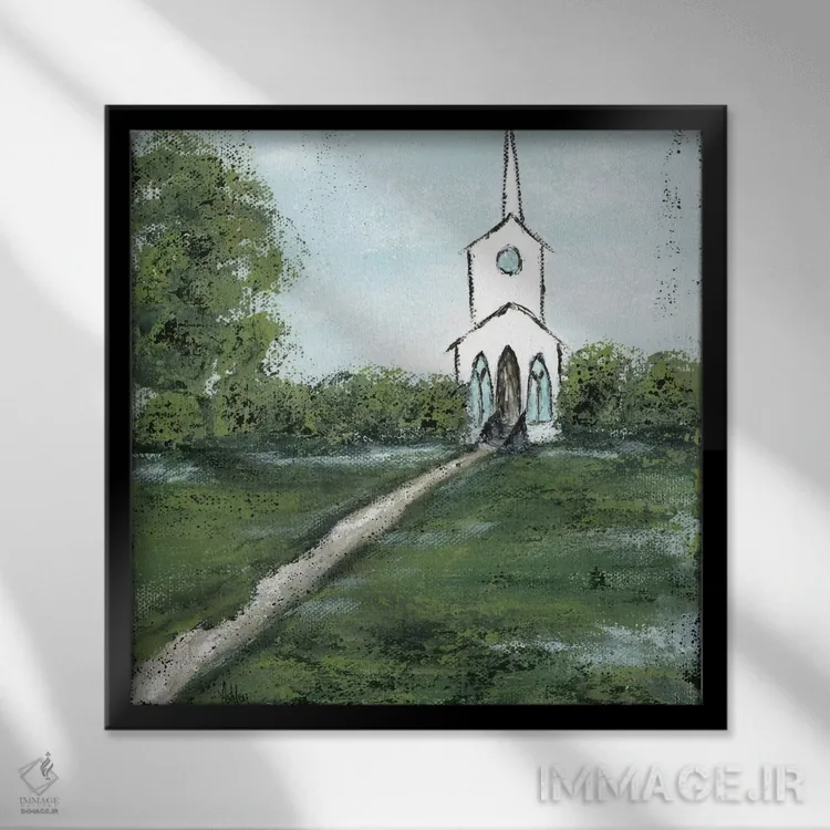 تابلو کلیسای کوچک روستایی اثر اشلی بردلی - نمای قابدار مشکی