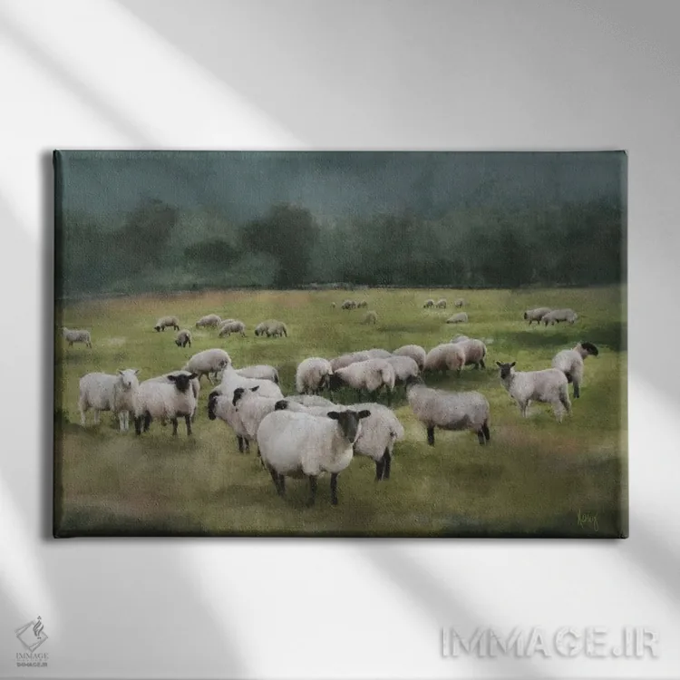تابلو چشمانداز احساسی گوسفندها اثر اشلی بردلی - نمای روبهرو روی دیوار