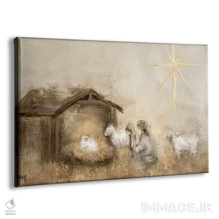 تابلو تولد بیطرفانه (صحنه تولد عیسی با رنگهای خنثی) اثر اشلی بردلی - نمای پرسپکتیو محصول