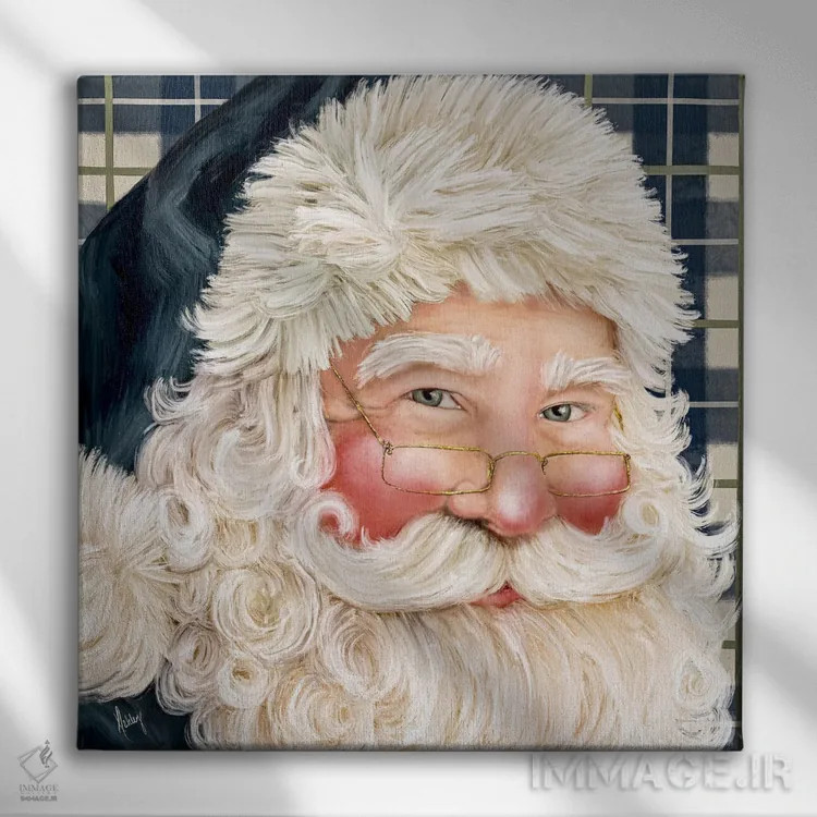 تابلو بابانوئل شطرنجی سرمهای اثر اشلی بردلی - نمای روبهرو روی دیوار