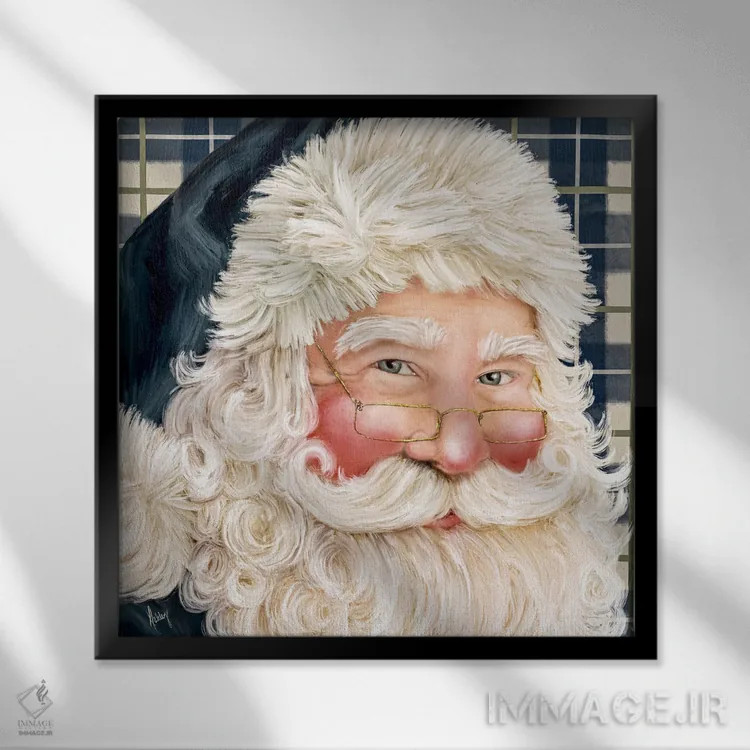 تابلو بابانوئل شطرنجی سرمهای اثر اشلی بردلی - نمای قابدار مشکی