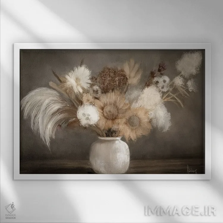 تابلو دستهگل بوهو (سبک هنری) اثر اشلی بردلی - نمای قابدار سفید