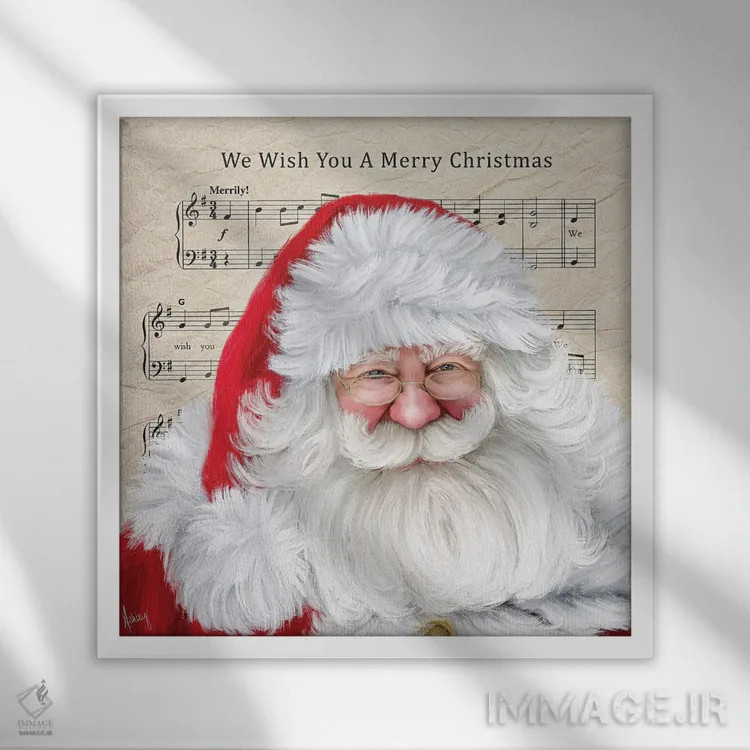 تابلو کریسمس شادی برایت آرزومندیم (سرود کریسمس) اثر اشلی بردلی - نمای قابدار سفید