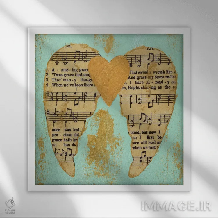 تابلو فیض شگفتانگیز آبی و طلایی اثر اشلی بردلی - نمای قابدار سفید