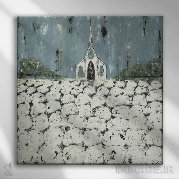 تابلو کلیسا و مزارع پنبه اثر اشلی بردلی - نمای روبهرو روی دیوار
