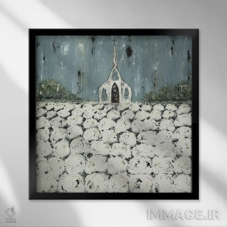 تابلو کلیسا و مزارع پنبه اثر اشلی بردلی - نمای قابدار مشکی