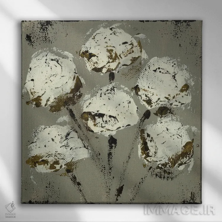 تابلو ساقههای پنبه خاکستری اثر اشلی بردلی - نمای روبهرو روی دیوار