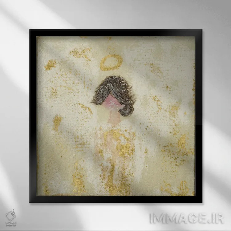 تابلو فرشتهٔ طلایی کرمرنگ اثر اشلی بردلی - نمای قابدار مشکی