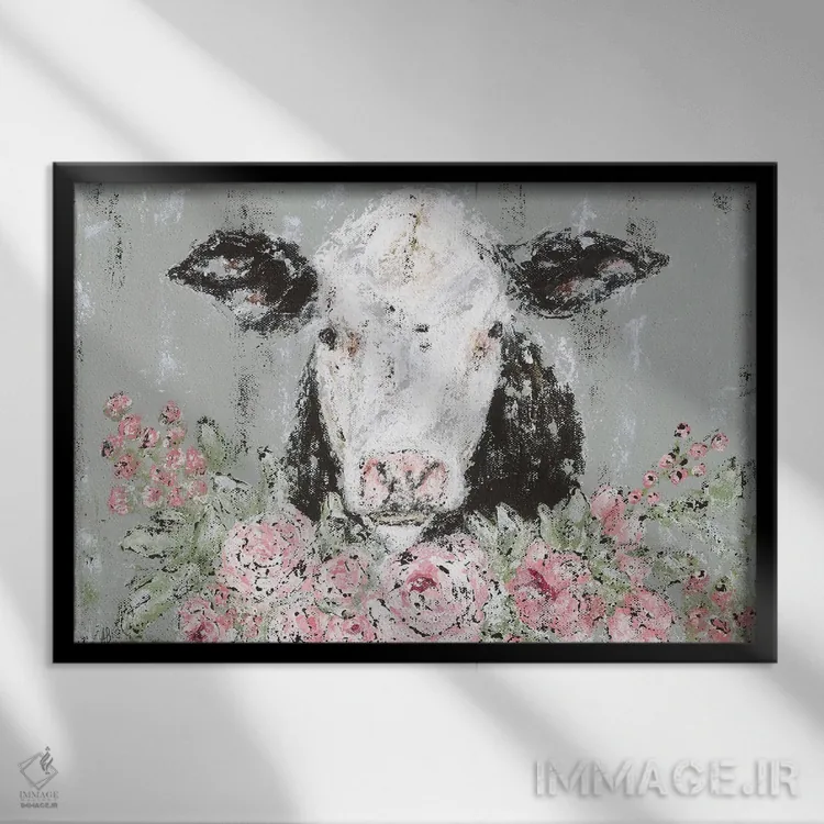 تابلو گاو گلدار اثر اشلی بردلی - نمای قابدار مشکی