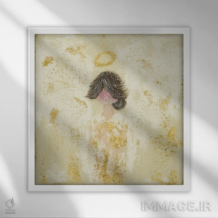 تابلو فرشتهٔ طلایی کرمرنگ اثر اشلی بردلی - نمای قابدار سفید