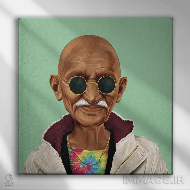 تابلو مهاتما گاندی (رهبر هند) اثر امت شیمونی - نمای روبهرو روی دیوار
