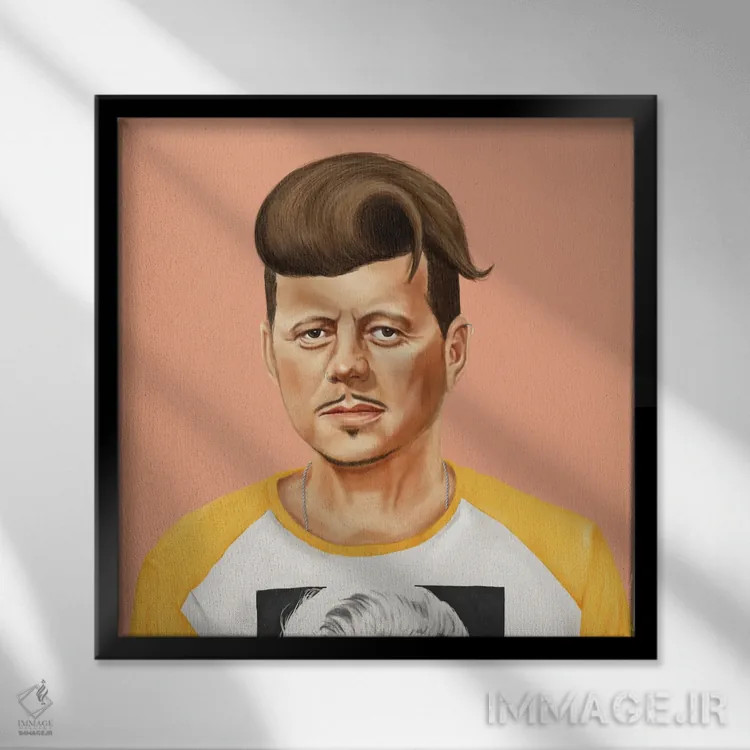 تابلو جان کندی (رئیسجمهور آمریکا) اثر امت شیمونی - نمای قابدار مشکی