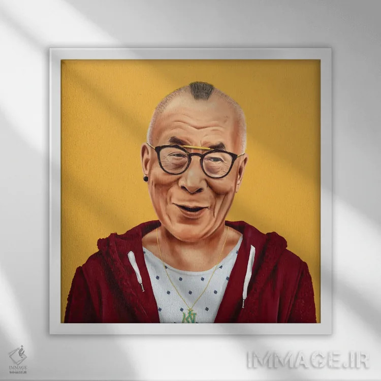 تابلو دالایی لاما (رهبر بودایی) اثر امت شیمونی - نمای قابدار سفید