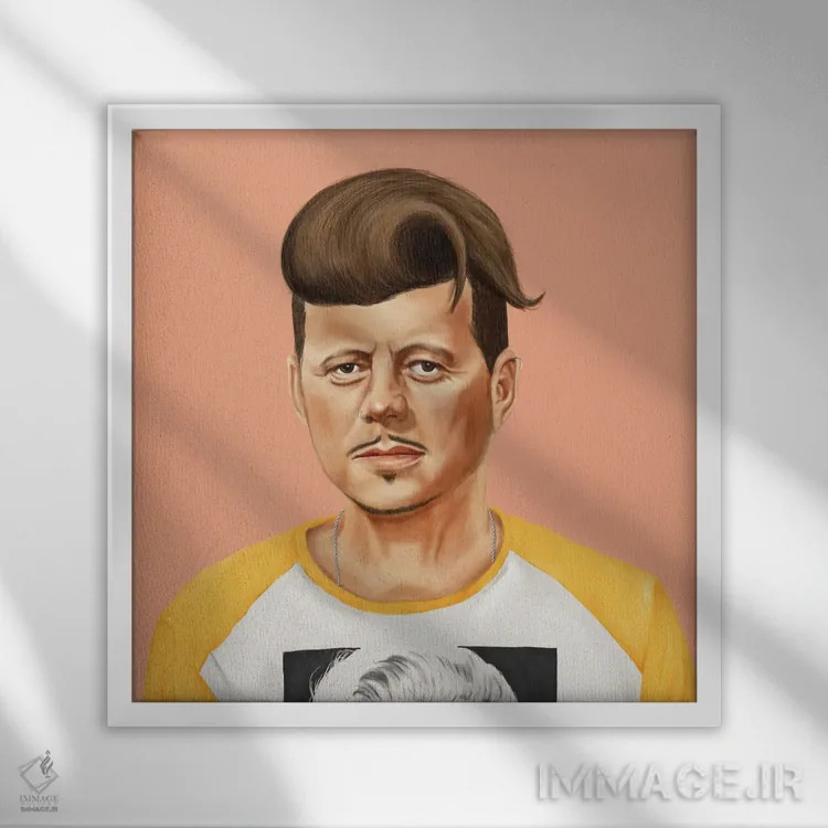 تابلو جان کندی (رئیسجمهور آمریکا) اثر امت شیمونی - نمای قابدار سفید