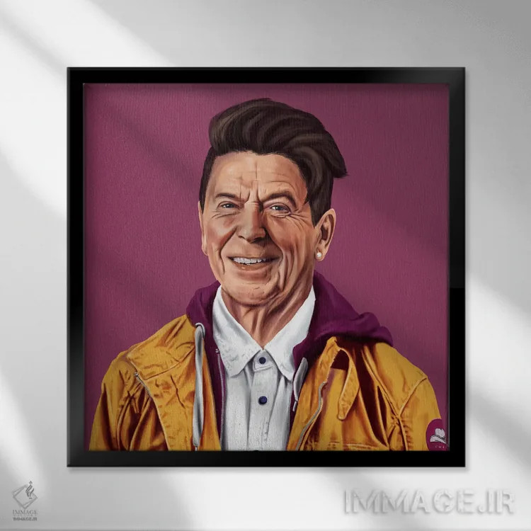 تابلو رونالد ریگان (رئیسجمهور آمریکا) اثر امت شیمونی - نمای قابدار مشکی